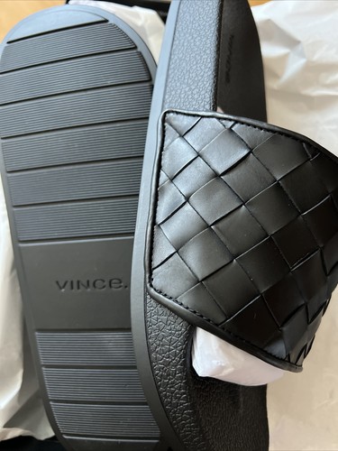 Vince Mens Watley Goatskin Leather Sports Slides Black Woven LE - Afbeelding 7 van 8