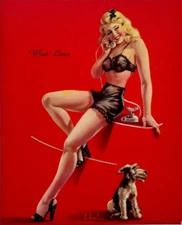 Vintage Ruth Deckard 6x5 Pin-Up Print What Lines, Blonde Beauty in Black Lace