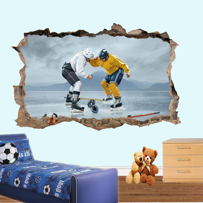 EISHOCKEYSPIELER SPORT WANDAUFKLEBER 3D KUNST WANDPOSTER ZIMMER BÜRO DEKOR UA2