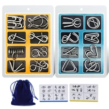 Metal Wire Puzzle Set of 16 with Pouch,Brain Teaser IQ Test Trick Toy for Party