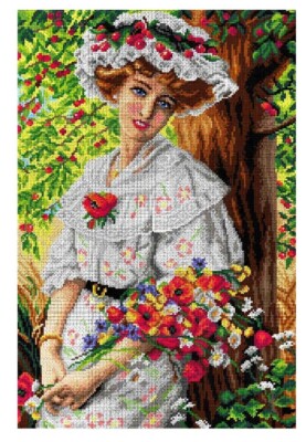 ''Under the Cherry Three'' Printed Canvas for Cross Stitch Tapestry Gobelin 2963