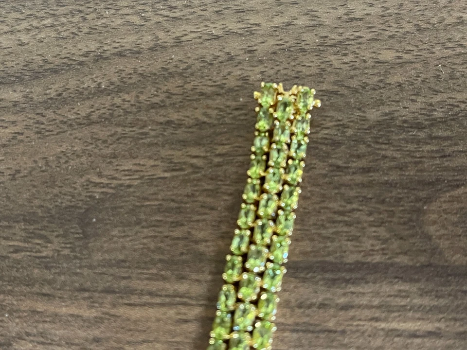Oval Cut Peridot Three Row Tennis Bracelet in 18K Rose Gold Plated 7.75" - Image 3 of 4