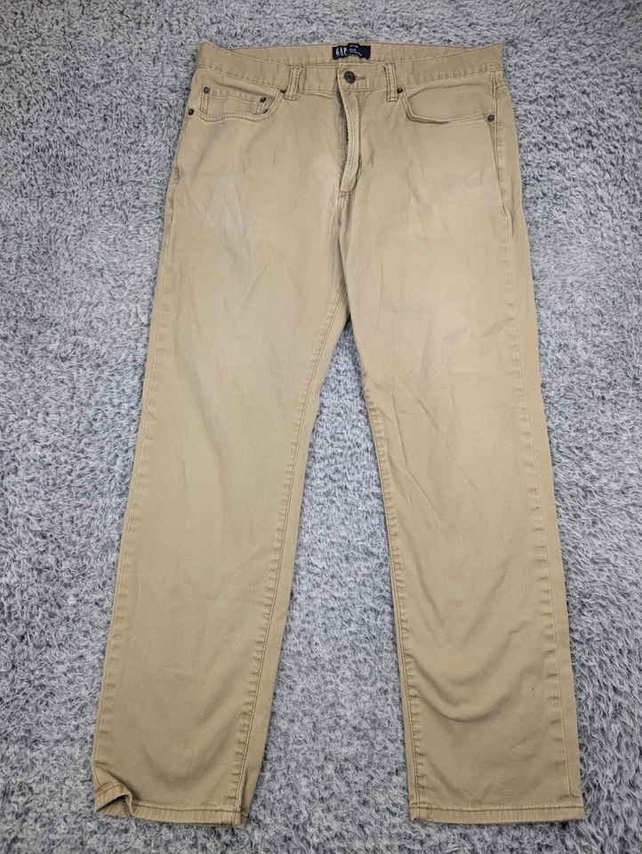 Pantalones de mezclilla Gap para hombre 34x30 beige ajustados pierna recta Normcore rectos informales tareas trabajo Foto 3 de 4