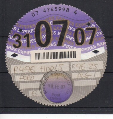 GB Road Tax Disc - Jul. 2007 - see comments in description and below
