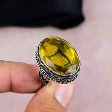 Natural Citrine Statement Silver Ring 925 Sterling Silver Handmade Jewelry Gift