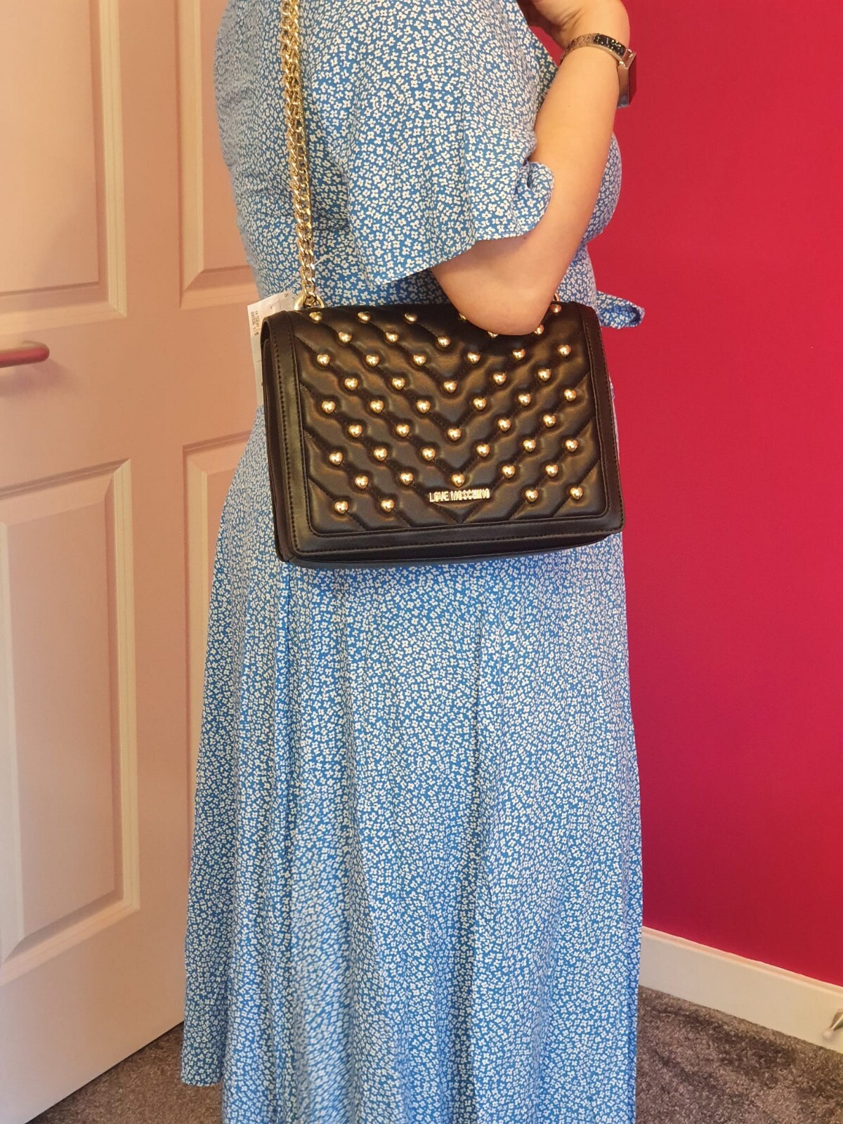 BNWT - LOVE MOSCHINO Black Quilted & Heart Studded Shoulder Bag RRP £220