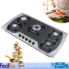 35" 5 Burners Gas Stove Built-In Gas Cooktop Stainless Steel Natural Gas Propane