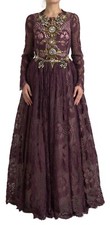 DOLCE & GABBANA Dress Purple Viscose Crystal A-Line Gown IT46/US12/XL 29250usd