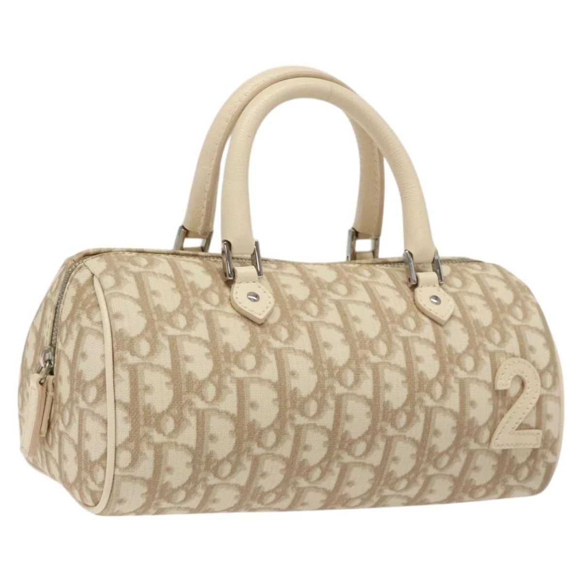 Mini sac à main Christian Dior trotteur toile beige argenté authentique MY397M