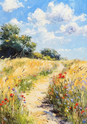 Countryside Path Painting 5"x7" Print on Matte Paper | Vibrant Scenic Artwork - Picture 3 of 7