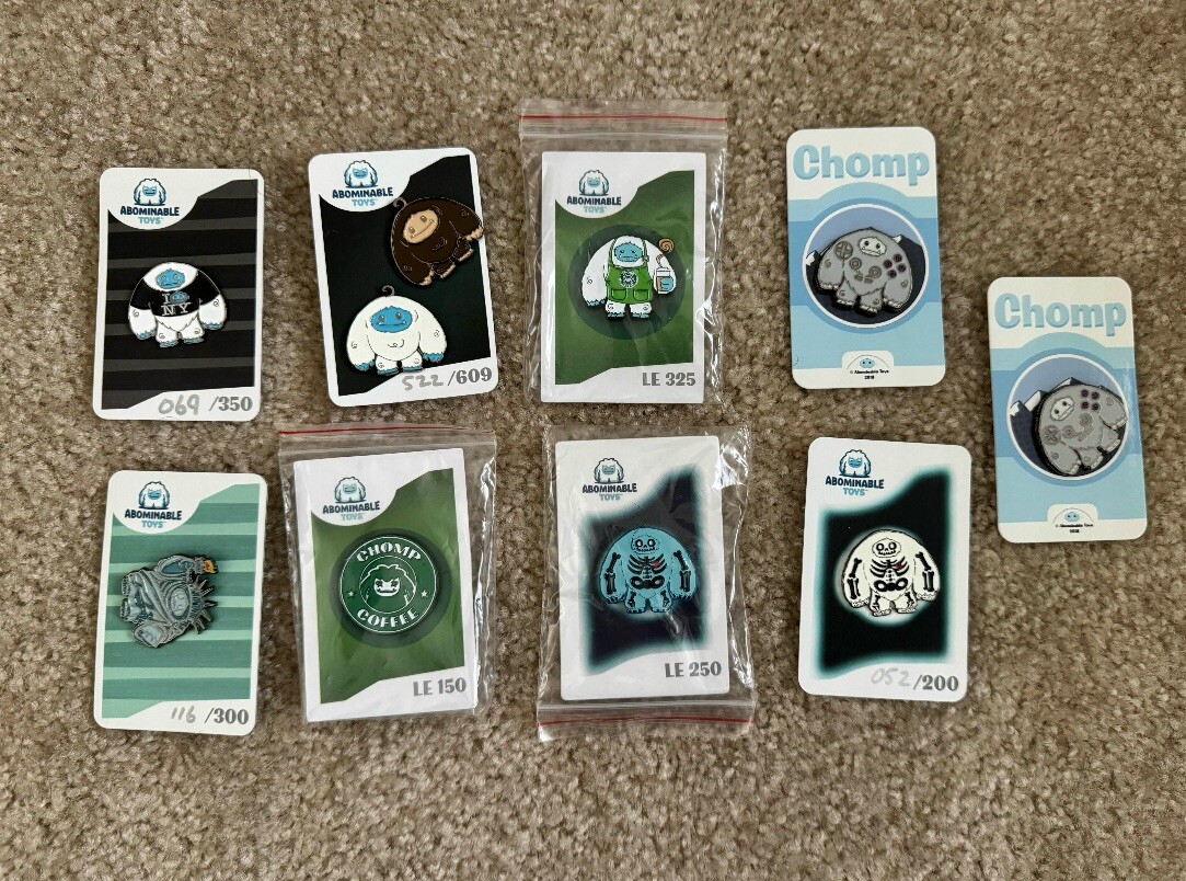 Abominable Toys Lot of Chomp Pins NYCC, SDCC, Barista, Skeleton ...