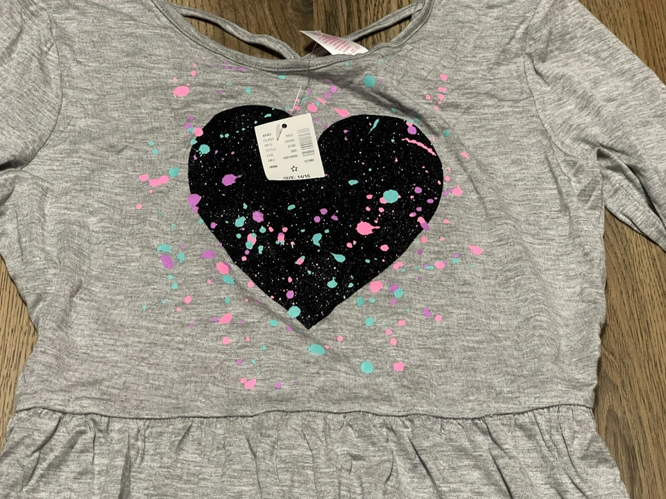 Vestido Justice, para niña talla 14/16, gris, estampado de corazón, línea A, nuevo con etiquetas Foto 3 de 4