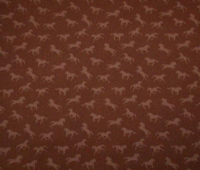 Horse Fabric By The Half-Yard Sm Brown Wild Horses on Dark Brown Western Cotton
