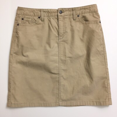 LL Bean Skirt Size 10 Petite Beige Corduroy Knee Length Slit Pencil 