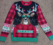 Reindeer UGLY Christmas Holiday Sweater LET IT GLOW Men  s SZ M