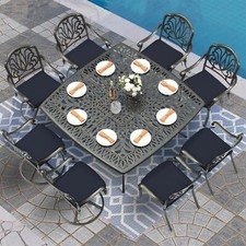 9pcs Patio Table and Chairs Set Cast Aluminum Outdoor Dining Set for Poolside