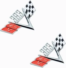 2Pc Custom 383 Cross Flag Fender Emblem Style Trim 3D Badge for 1960s