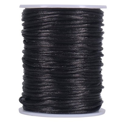 Satin Rattail Polyester Kordel,295 Fuß 2mm Schwarz Auffädeln Schnur für Makramee6925