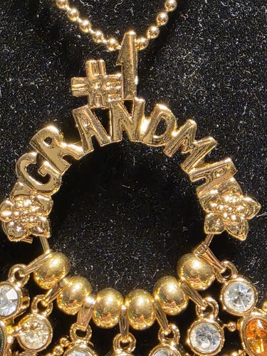 Vint #1 Grandma Charm Holder Pendant Necklace Gold Tone 7 Children Multi Colors - Bild 7 von 13