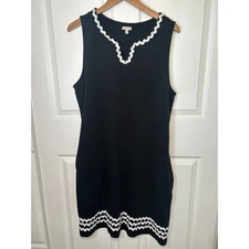 Talbots Black Sleeveless Shift Dress with White Zigzag Trim Pockets Women's XL