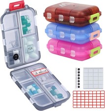 4PS Travel Pill Organizer with 164 Slice Labels 10 Compartments Travel Pill Box