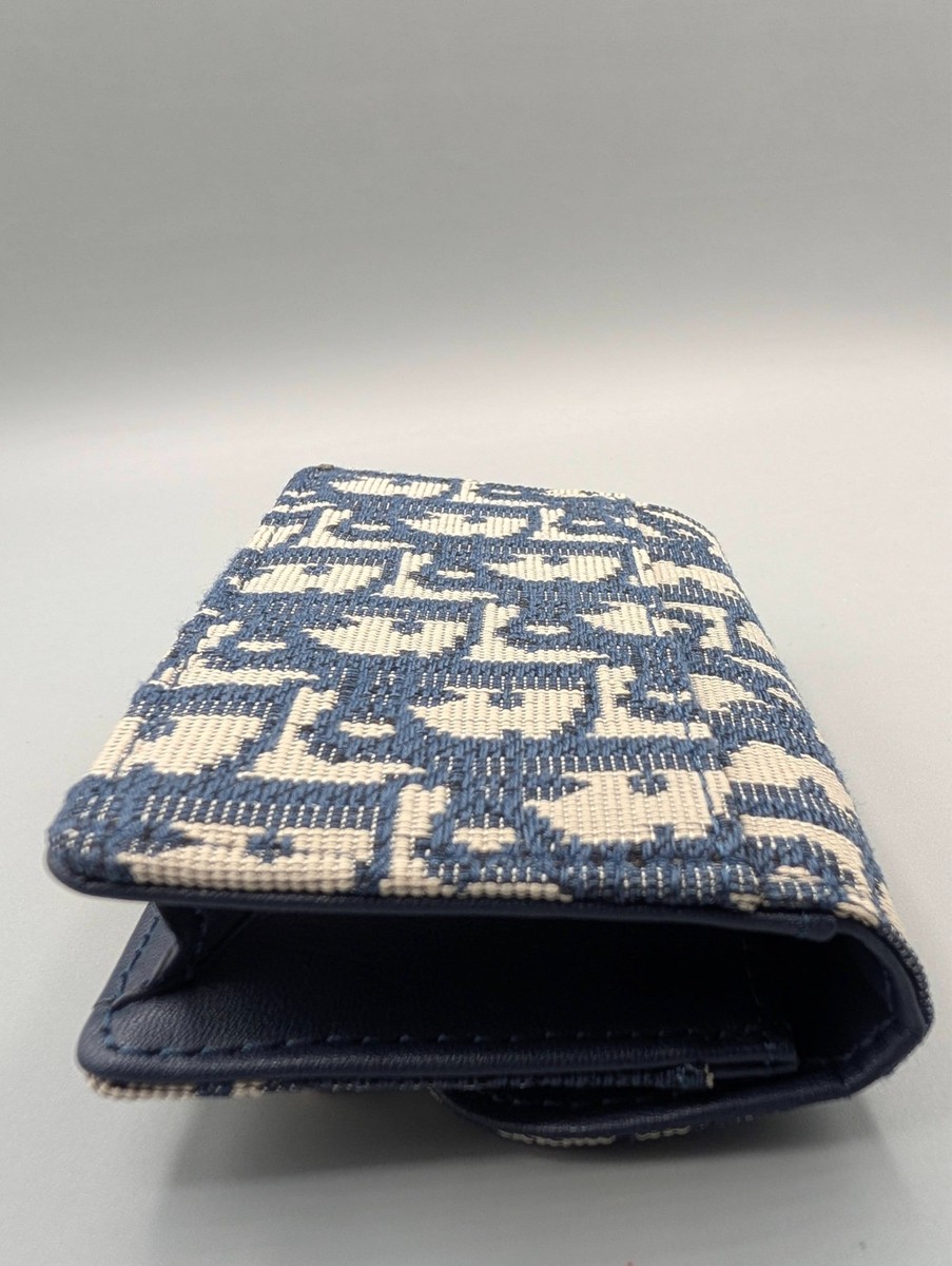 Christian Dior Saddle Lotus Compact Wallet in Blue Dior Oblique