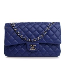 Chanel Medium Classic Lambskin Double Flap Women Blue One Size