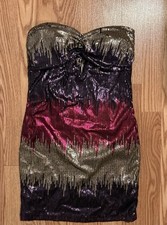 Versace Jeans Couture Purple Pink Gold Sequin Strapless Mini Dress Size Medium