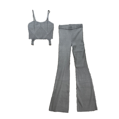 Alo Yoga Top Pants Set Womens S/M Blue Grey Dream Knit Garter Tank