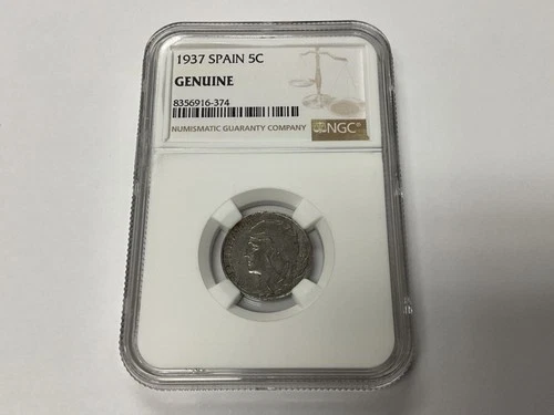 1937 Spain 5 Centimos NGC Genuine Slab Beautiful Coin NICE!