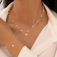 3pcs Heart Necklace  Bracelet Set for Women