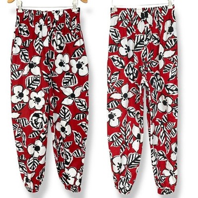 Floral Pants Joggers Bold Print Elastic Waistband Cuffs Women Summer High Waist