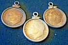 Roosevelt Dime (3)  With  Sterling Bezel For Necklace Or Charm Bracelet