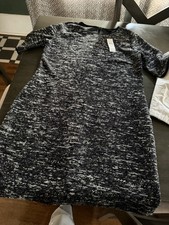 Ann Taylor Black And White Tweed Shift Dress Short Sleeve NWT Sz 10 Knee Length