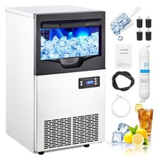 100LBS 24H Commercial Ice Maker Stainless Steel Ice Machine with 33LBS Bin