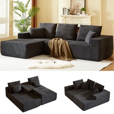 Modular Sectional Sofa with Chaise, Modern L Shaped Cloud Couch Deep Seat, Black