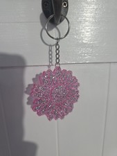 Keychain Sunflower New Pink W Sparkle Resin Keychain