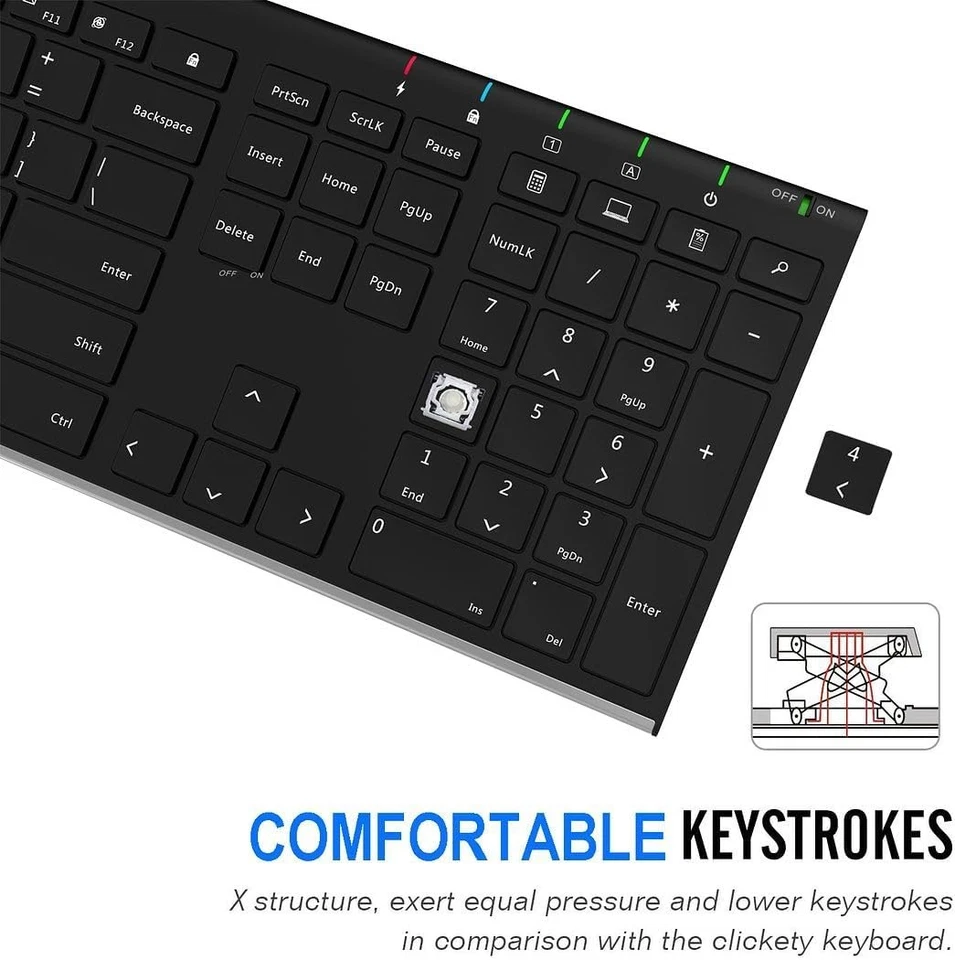 Arteck 2.4G Wireless Keyboard Stainless Steel Ultra Slim Full Size Keyboard...  - Image 4 of 4