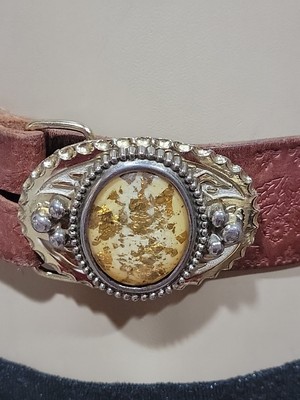 Wester vintage-style leather belt a prominent ornate buckle 4 Holes 32''-35''