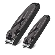 2 Pack Nail Clipper with Catcher, Professional Fingernail Clipper Set (Black)