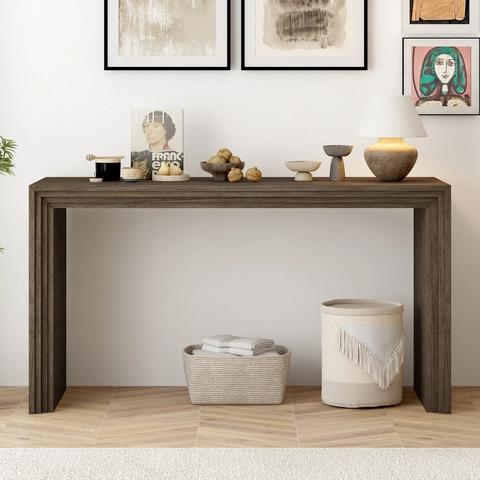 59.2 in Modern Style Console Table Paulownia Solid Wood Veneer Long Narrow Table - Image 3 of 4