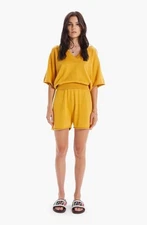 $198 - MOTHER The Boxy V-Neck Crop Sweater Top in Amber Yellow Size M
