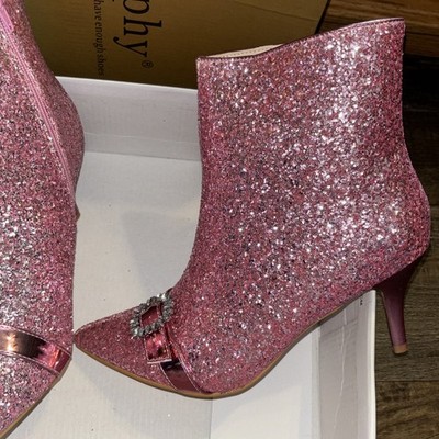 Perphy Glitter Boot Rhinestone Pointed Toe Stiletto Heel Ankle Boots Size 9