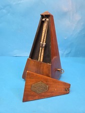 Rare Antique Swiss Metronome Wood Case Brass Badge Working Condition Nice Patina