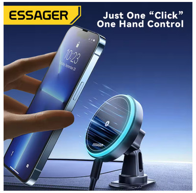 Essager Magnetic Wireless Charger Car Phone Holder 15W RGB Seven Color Light