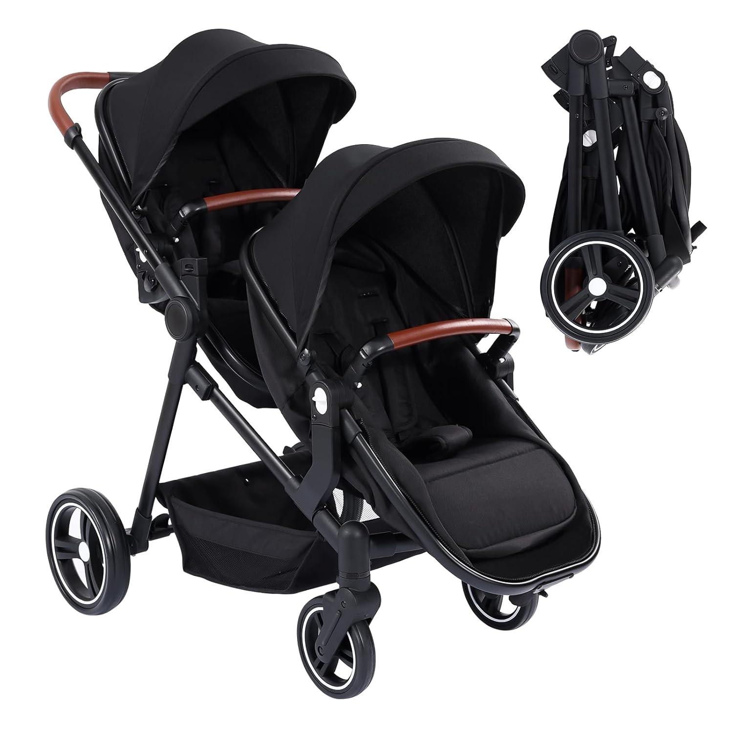 Double Stroller for Infant & Toddler, Reversible Tandem Stroller, One-Hand Fold