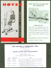 Hoyer Patient Lifter brochure & extras 1959