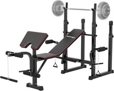 *NEW* SPORTNOW Weight Bench with Two Barbell Racks, Preacher Curl Bench