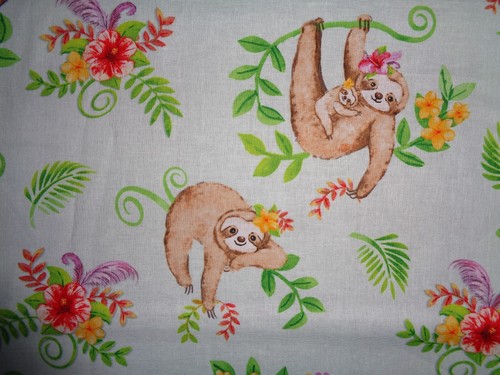 Handcrafted cotton crib sheet Pale Aqua/Green vines /Sloth/Flowers