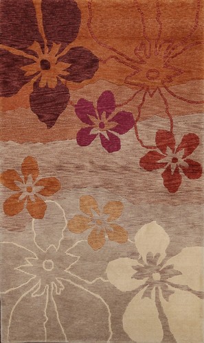 Alfombra oriental tibetana Nepal diseño flores geométricas lana anudada a mano 4'x6' - Imagen 1 de 12